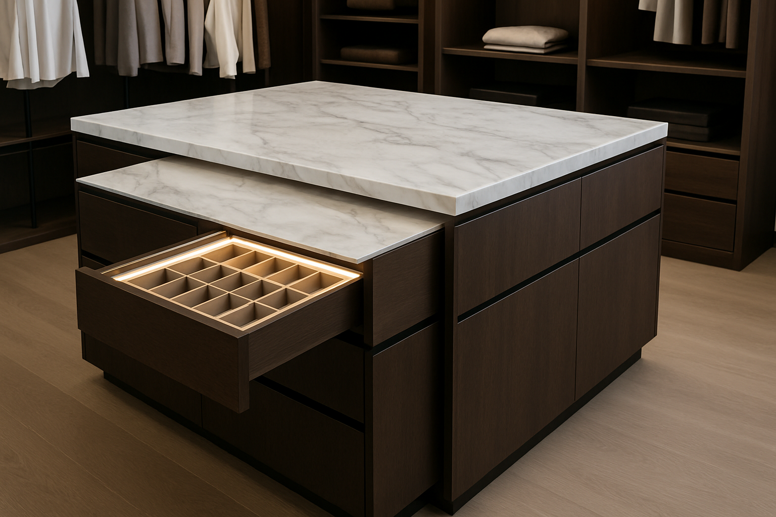 Custom closet with central island