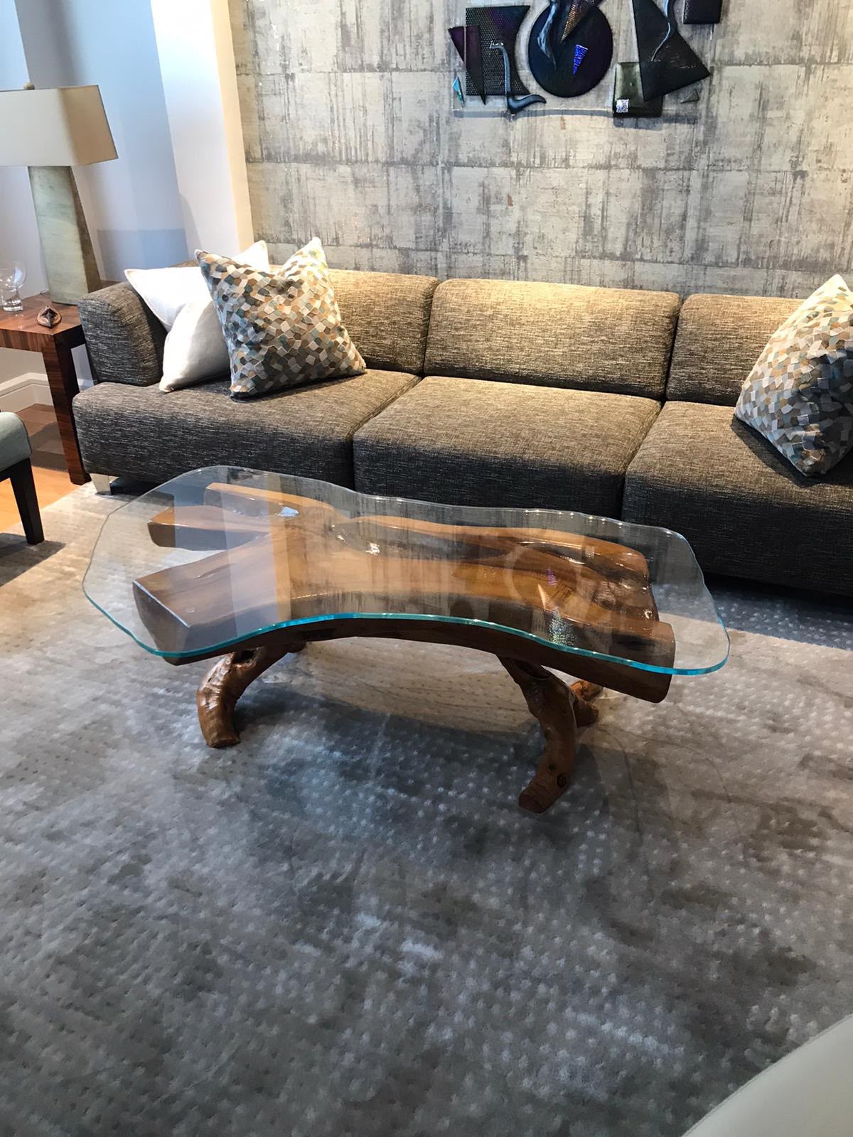 Artisan glass coffee table in modern living room