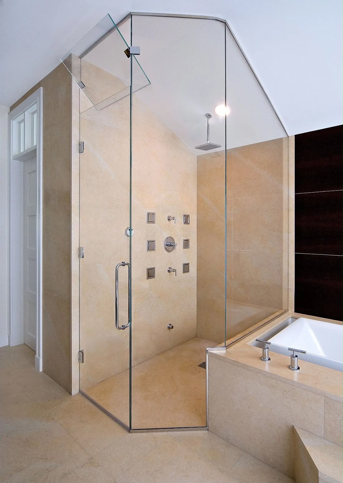 Angled frameless shower