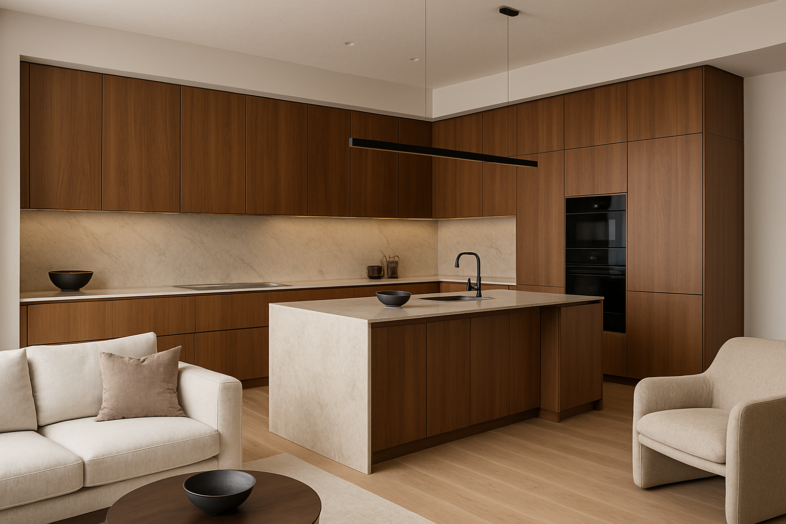 Studio open concept flush kitchen
