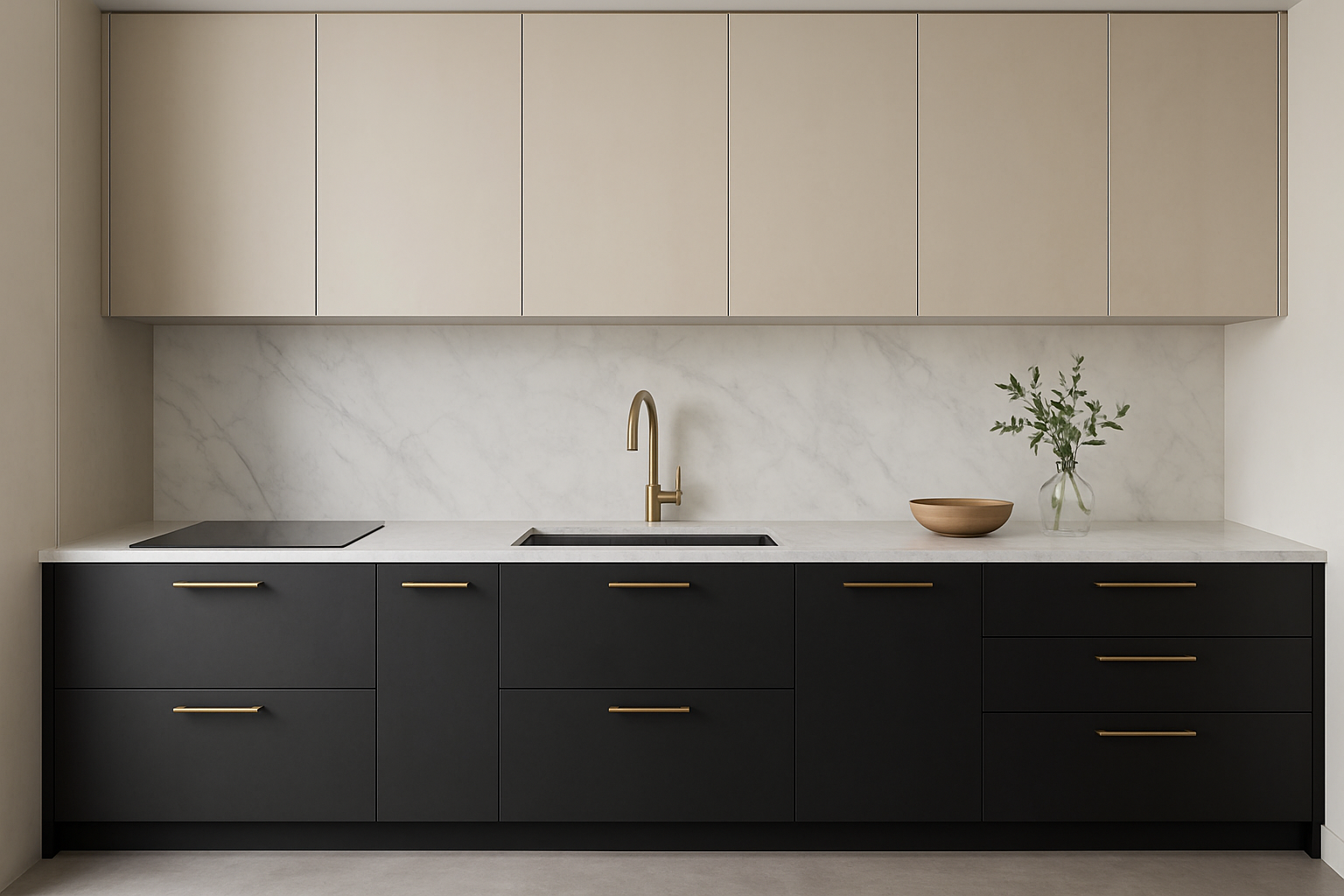 Two-tone flush kitchen with contrasting colors